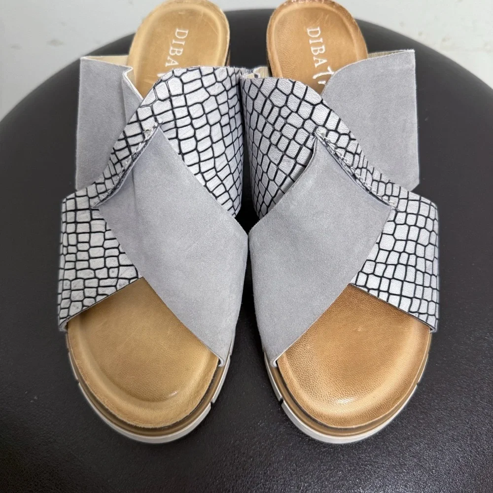 Diba True Grey Black Beachy Keen Suede Leather Wedge Slip On Platform Sandals